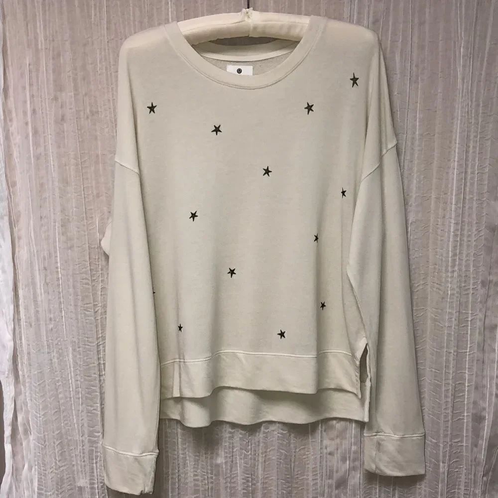 Anthropologie S Sundry Ivory Knit Crewneck Sweatshirt Stars Hearts